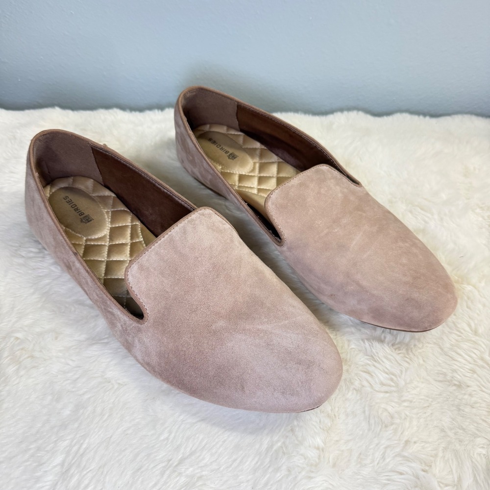 Birdies Starling Women 11 Shoes Flats Latte Suede Slip On Loafers Quilted Satin